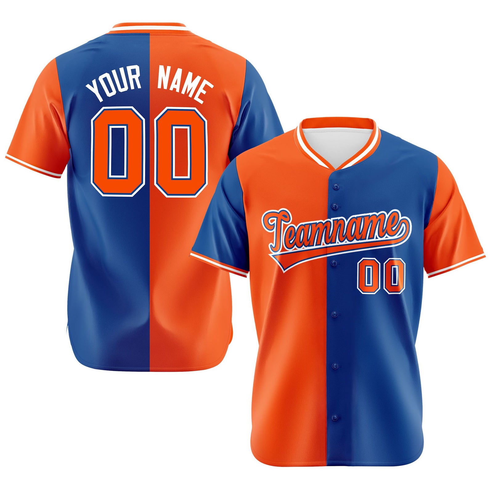 Custom Orange Royal Blue Authentic Split Fashion Baseball Jersey