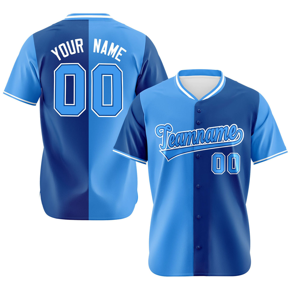 Custom Powder Blue-Royal Blue Authentic Split Fashion Baseball Jersey