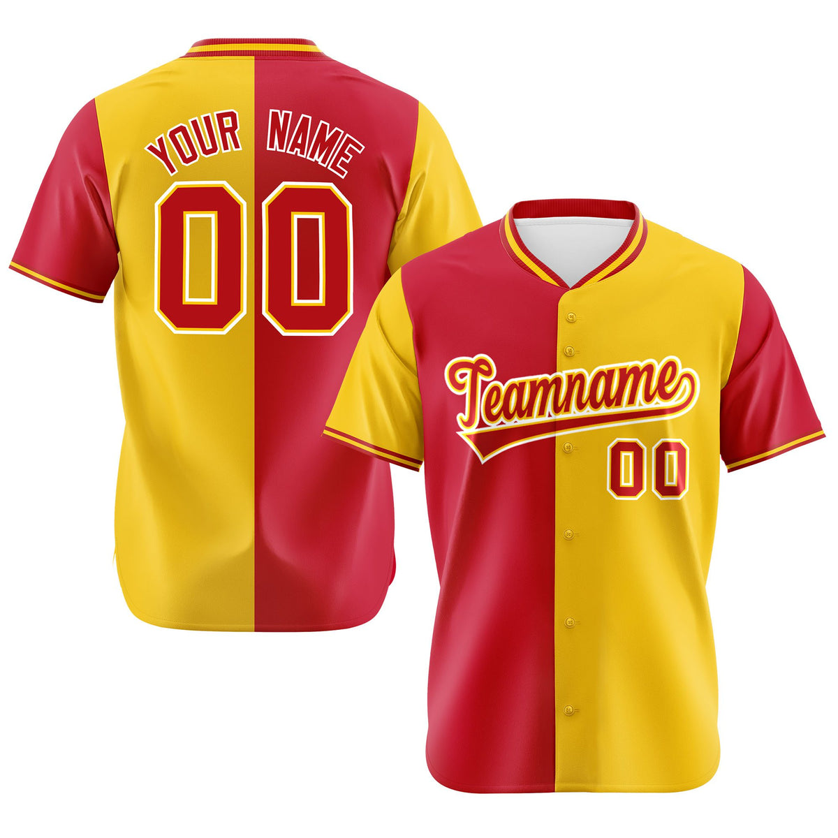 Custom Red Gold Authentic Split Fashion Baseball Jersey
