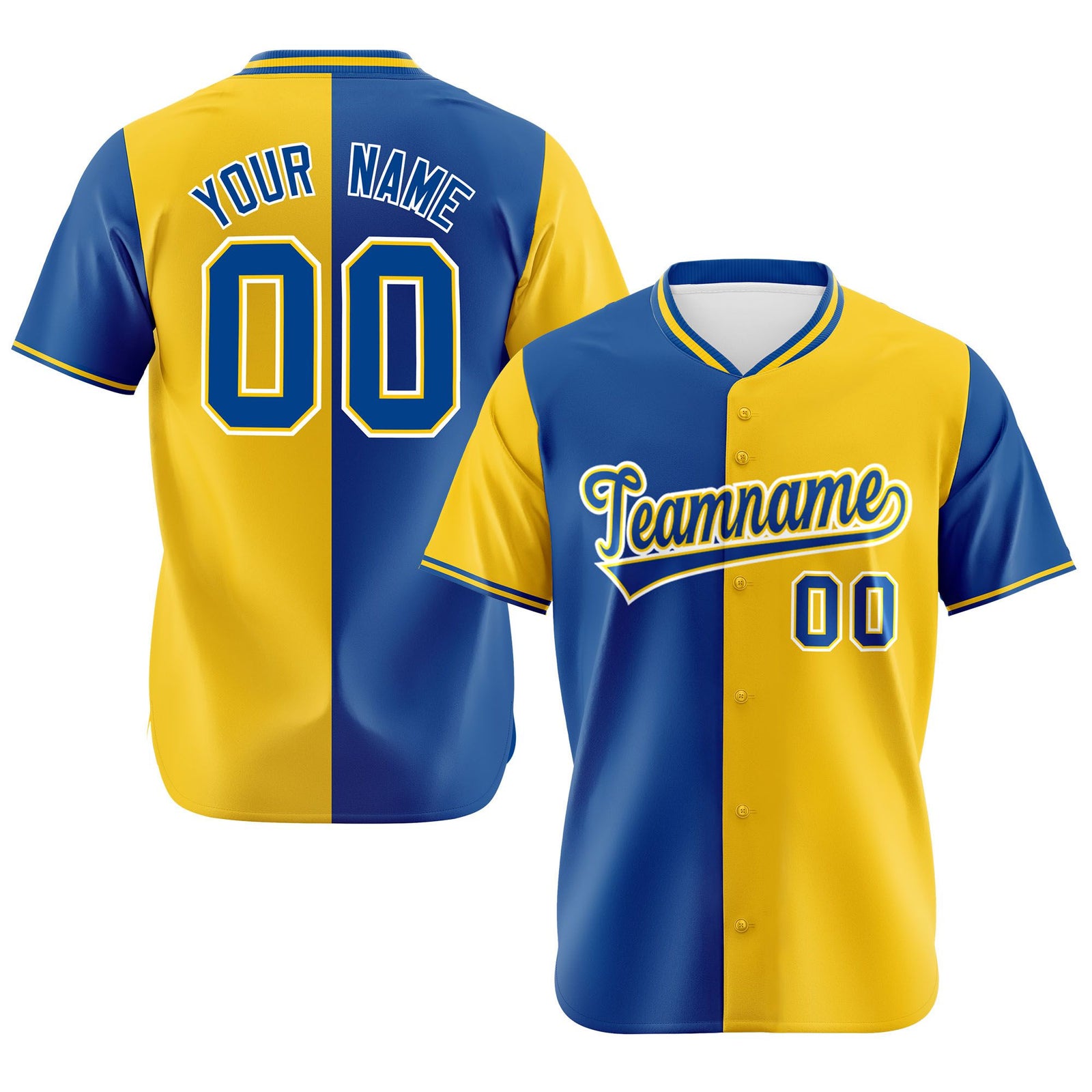 Custom Royal Blue Gold Authentic Split Fashion Baseball Jersey