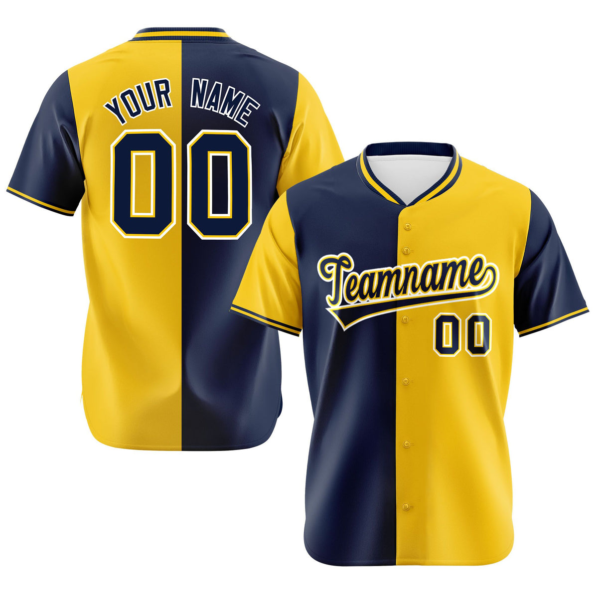 Custom Navy Gold Authentic Split Fashion Baseball Jersey