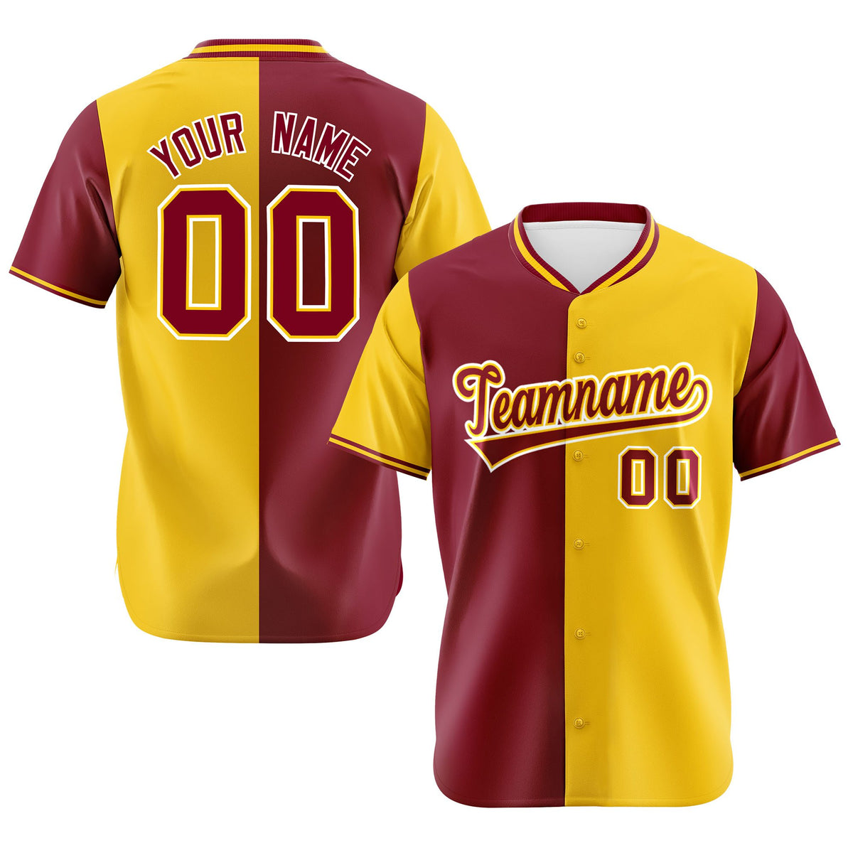 Custom Crimson Gold Authentic Split Fashion Baseball Jersey