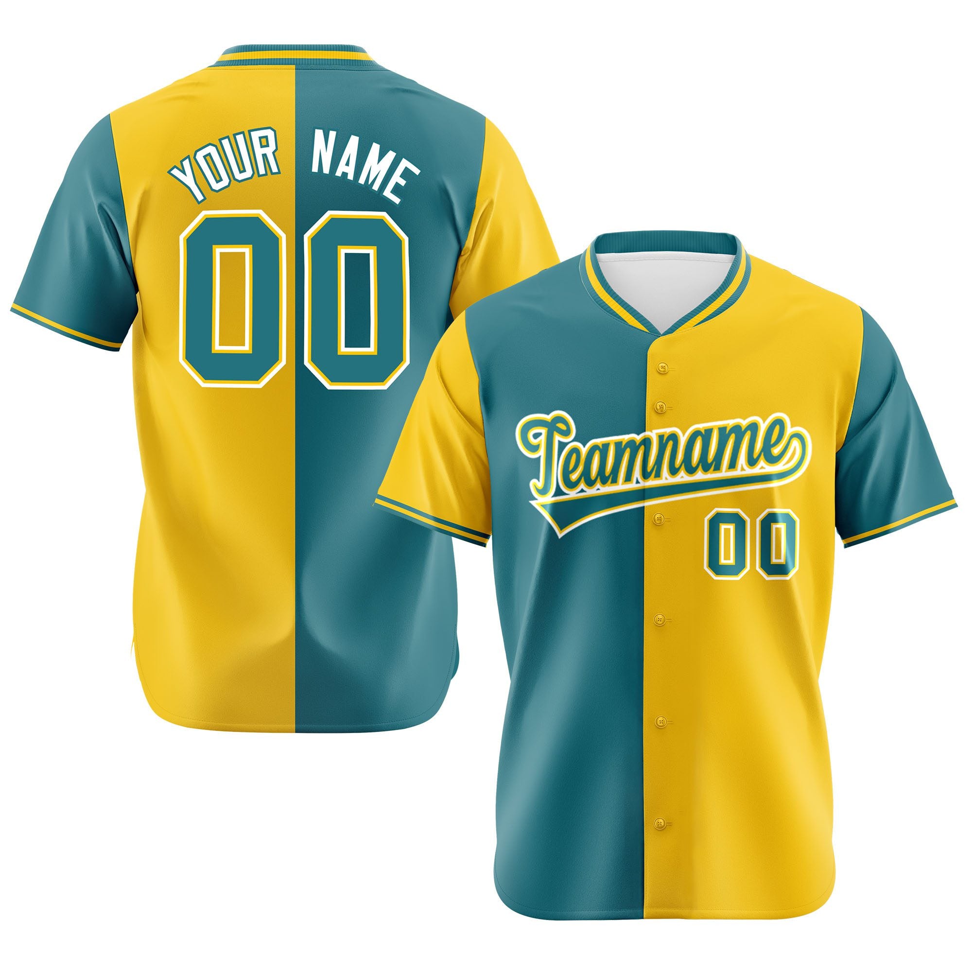 Custom Aqua Gold Authentic Split Fashion Baseball Jersey