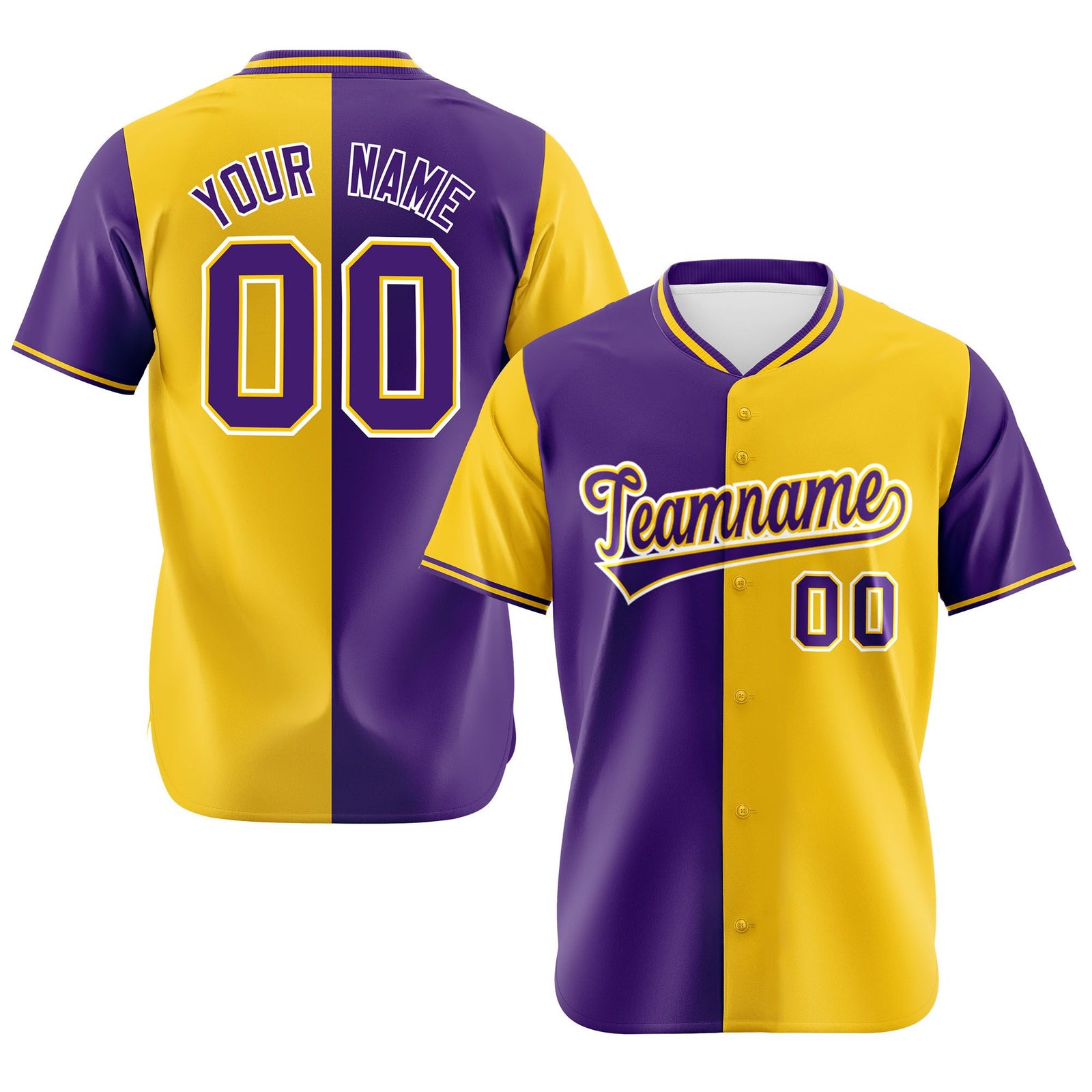 Custom Purple Gold Authentic Split Fashion Baseball Jersey