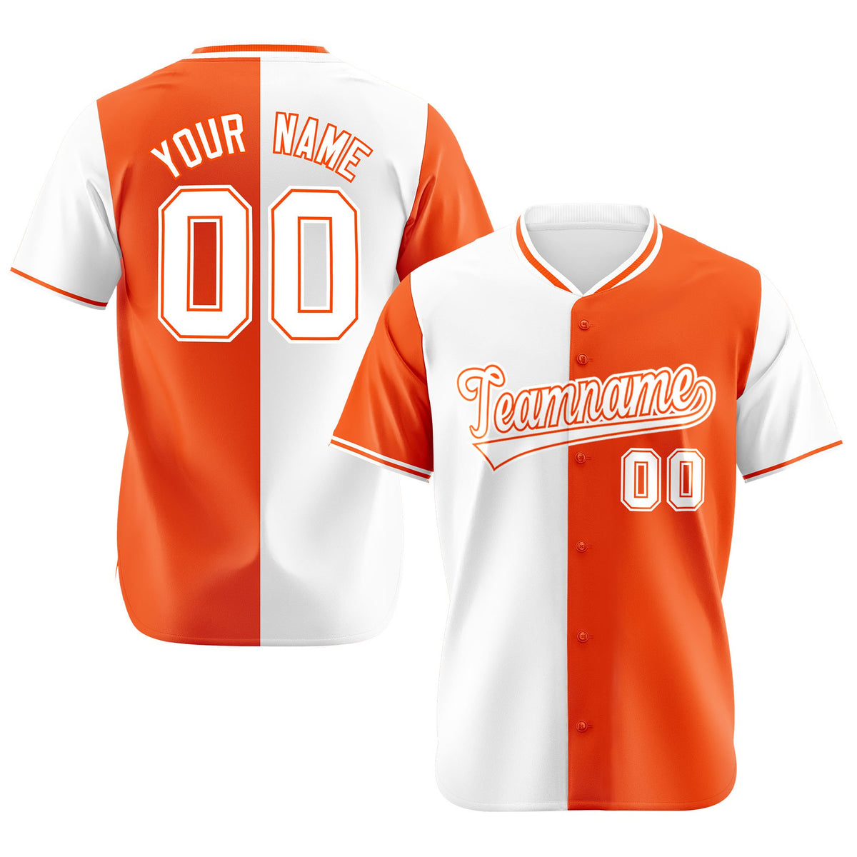 Custom White Orange Authentic Split Fashion Baseball Jersey