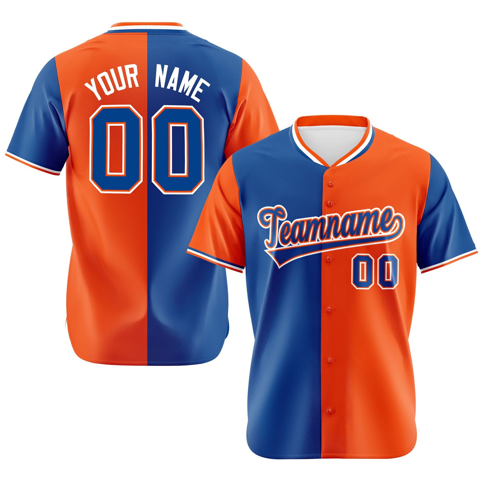 Custom Royal Blue Orange Authentic Split Fashion Baseball Jersey