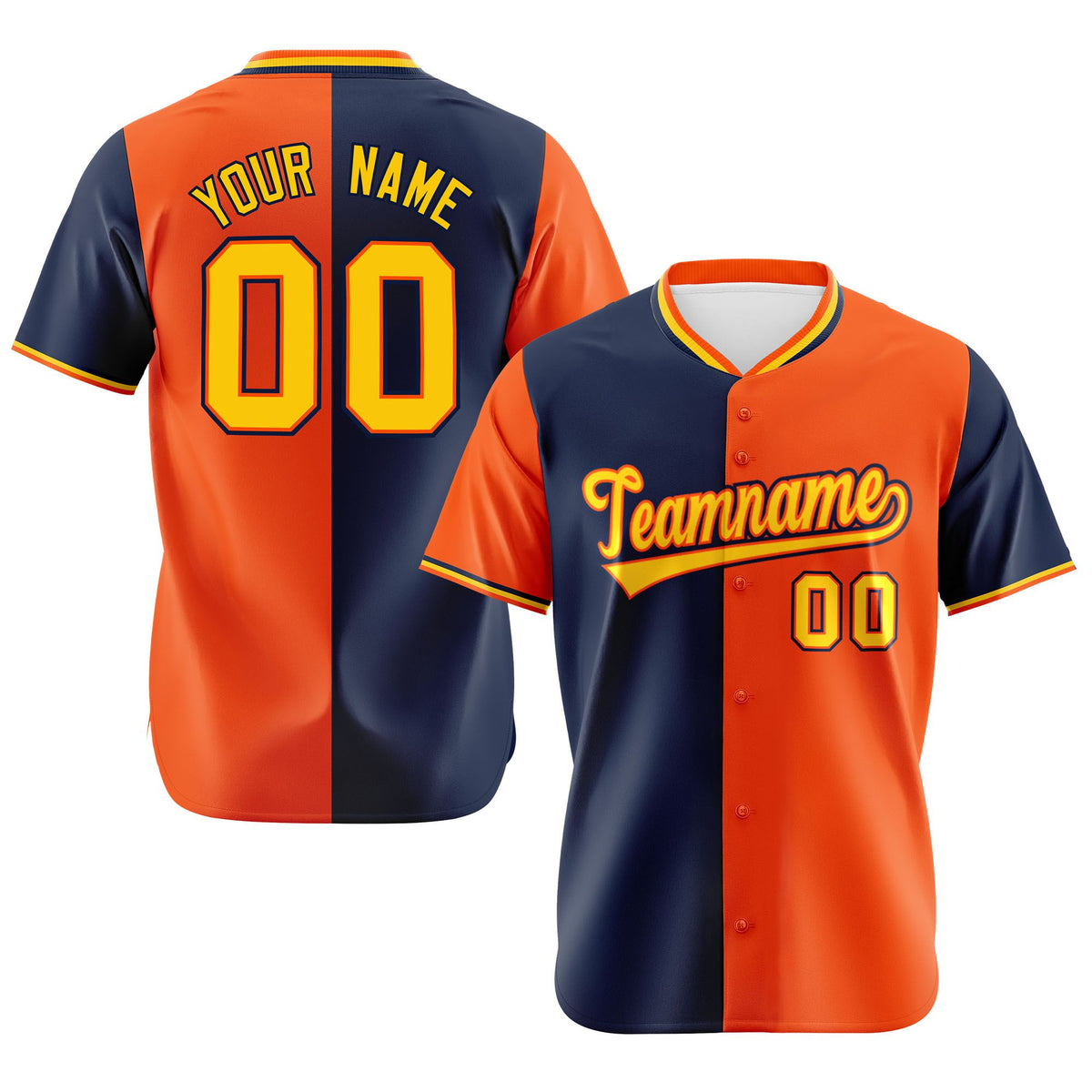 Custom Navy Orange Authentic Split Fashion Baseball Jersey