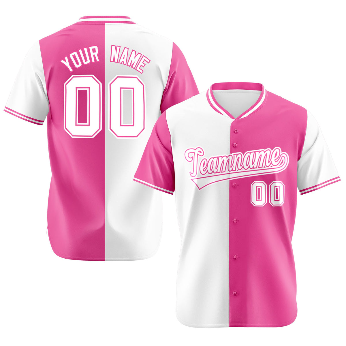 Custom White Pink Authentic Split Fashion Baseball Jersey