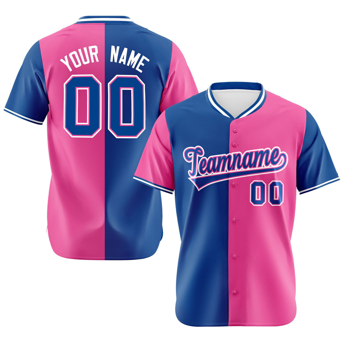 Custom Royal Blue Pink Authentic Split Fashion Baseball Jersey