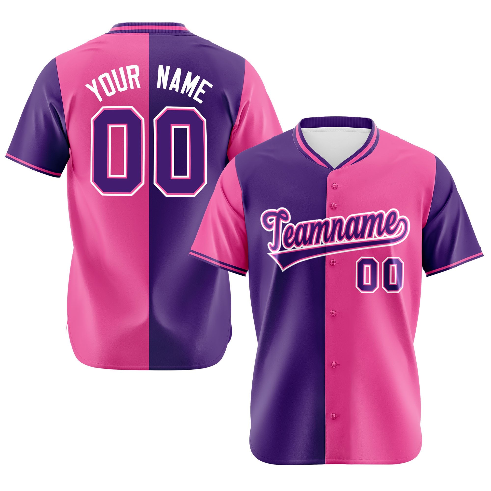 Custom Purple Pink Authentic Split Fashion Baseball Jersey