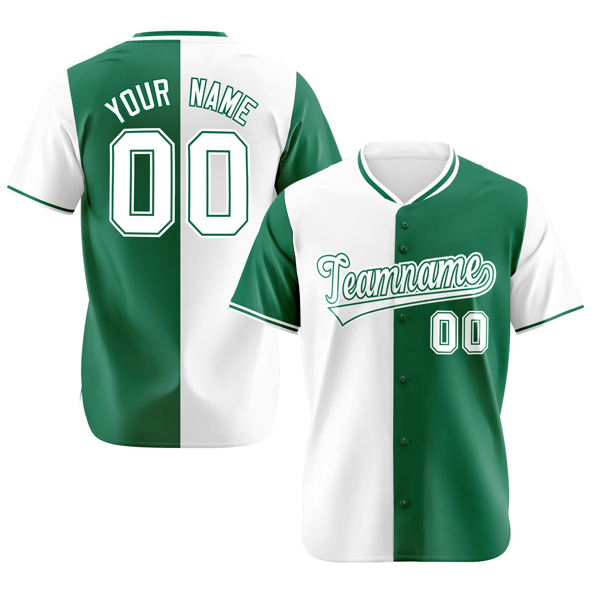 Custom White Kelly Green Authentic Split Fashion Baseball Jersey