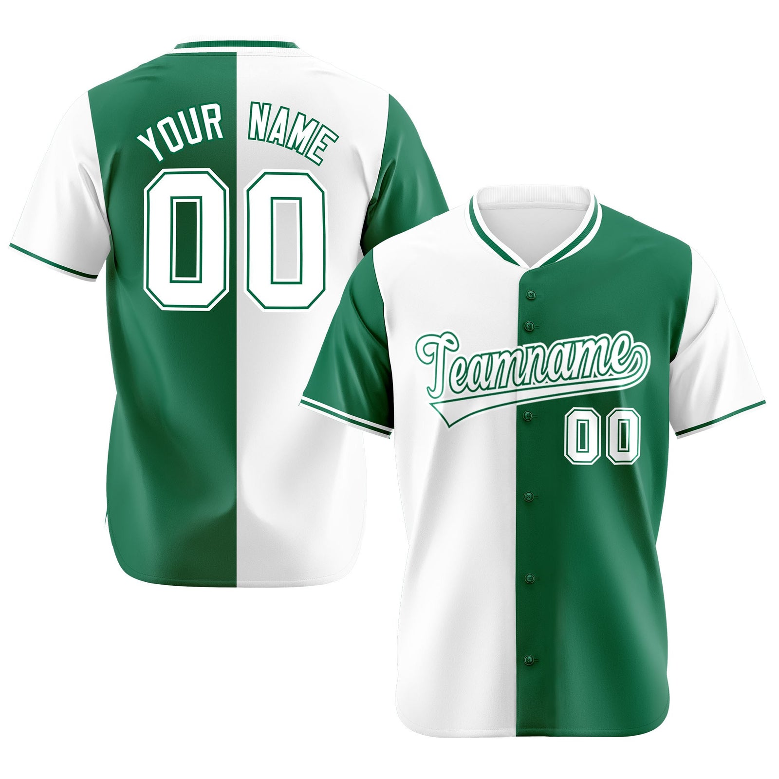 Custom White Kelly Green Authentic Split Fashion Baseball Jersey