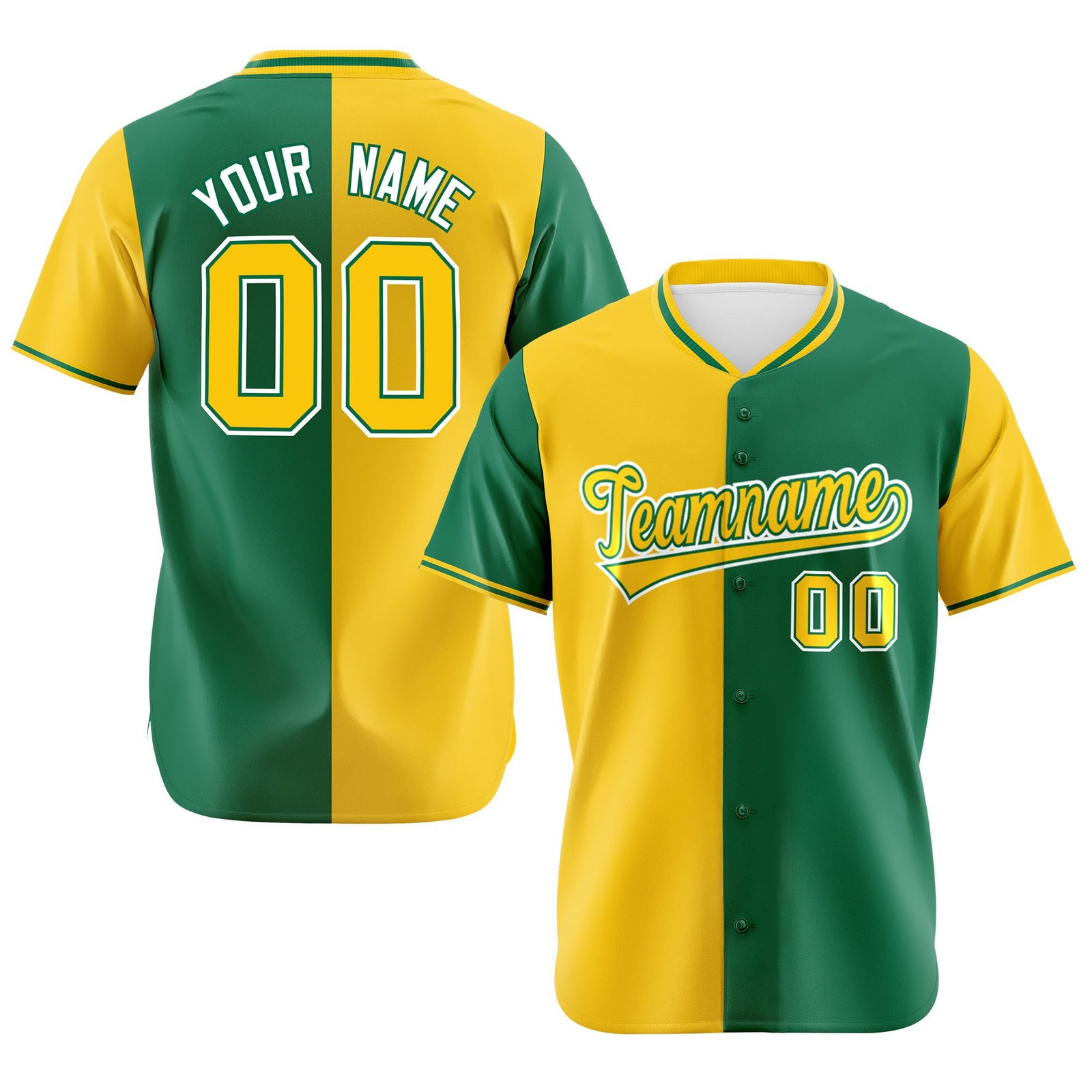 Custom Gold Kelly Green Authentic Split Fashion Baseball Jersey