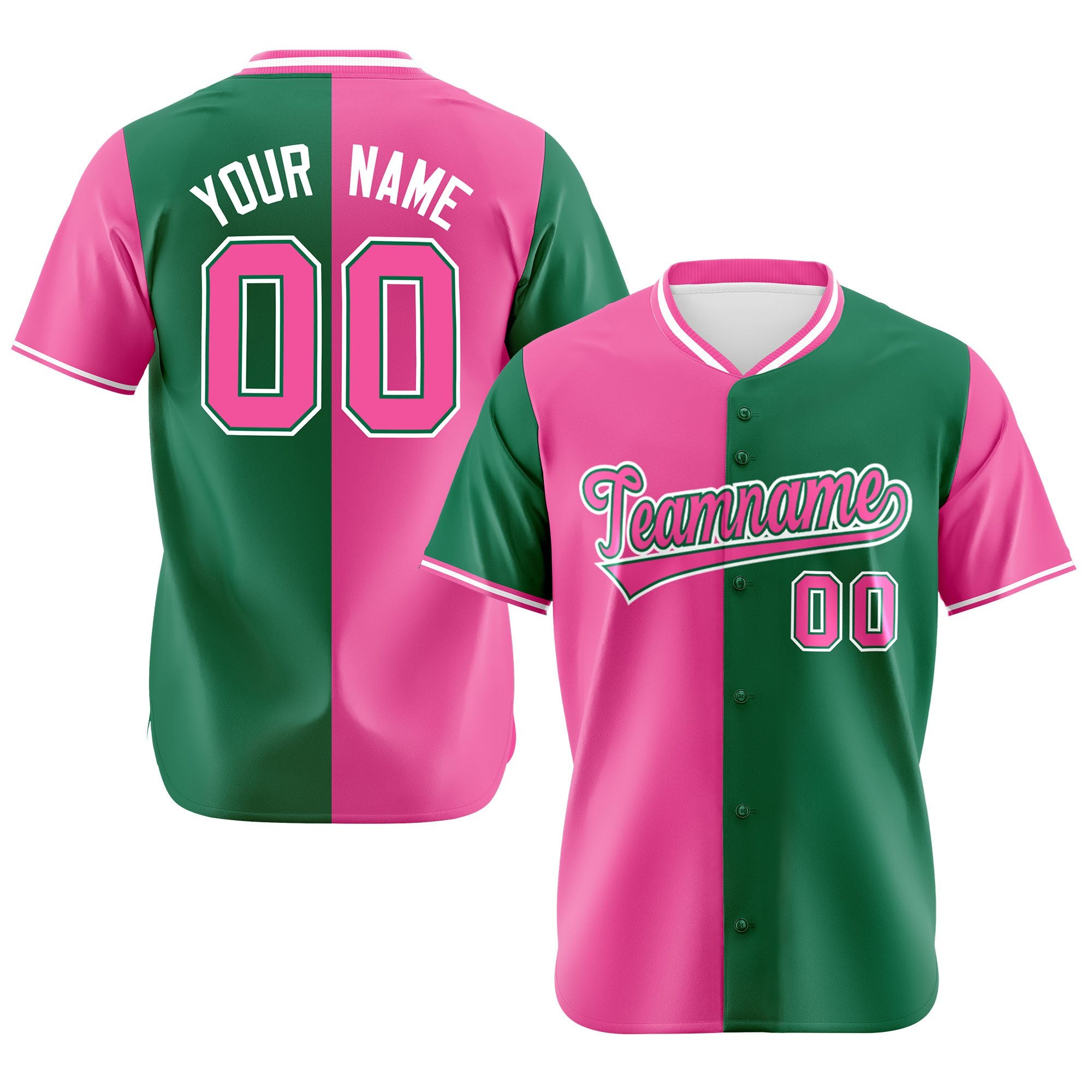 Custom Pink Kelly Green Authentic Split Fashion Baseball Jersey