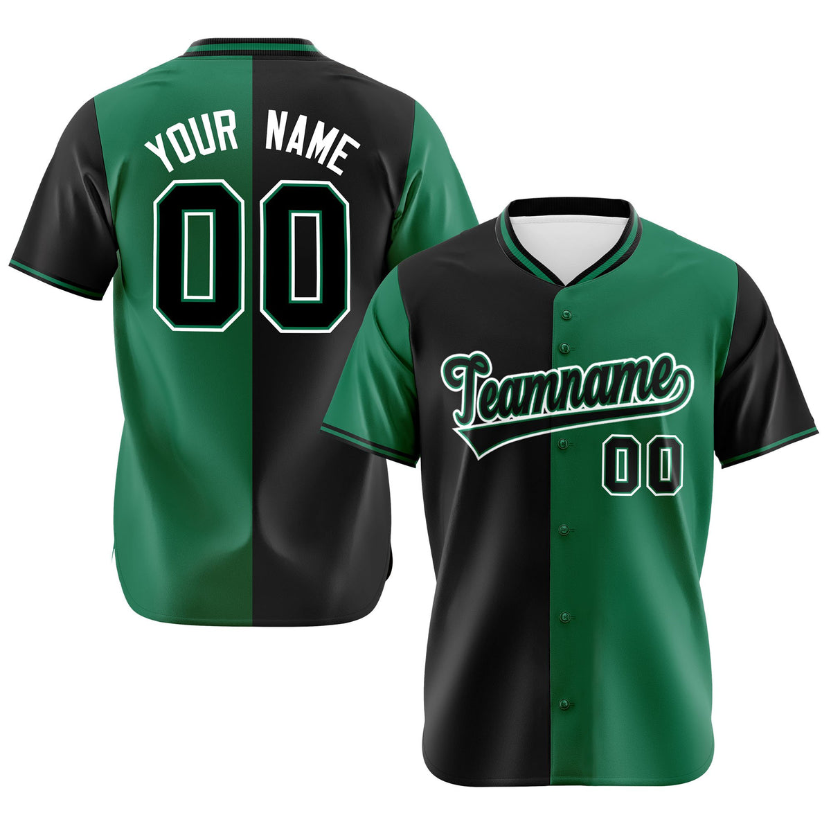 Custom Black Kelly Green Authentic Split Fashion Baseball Jersey