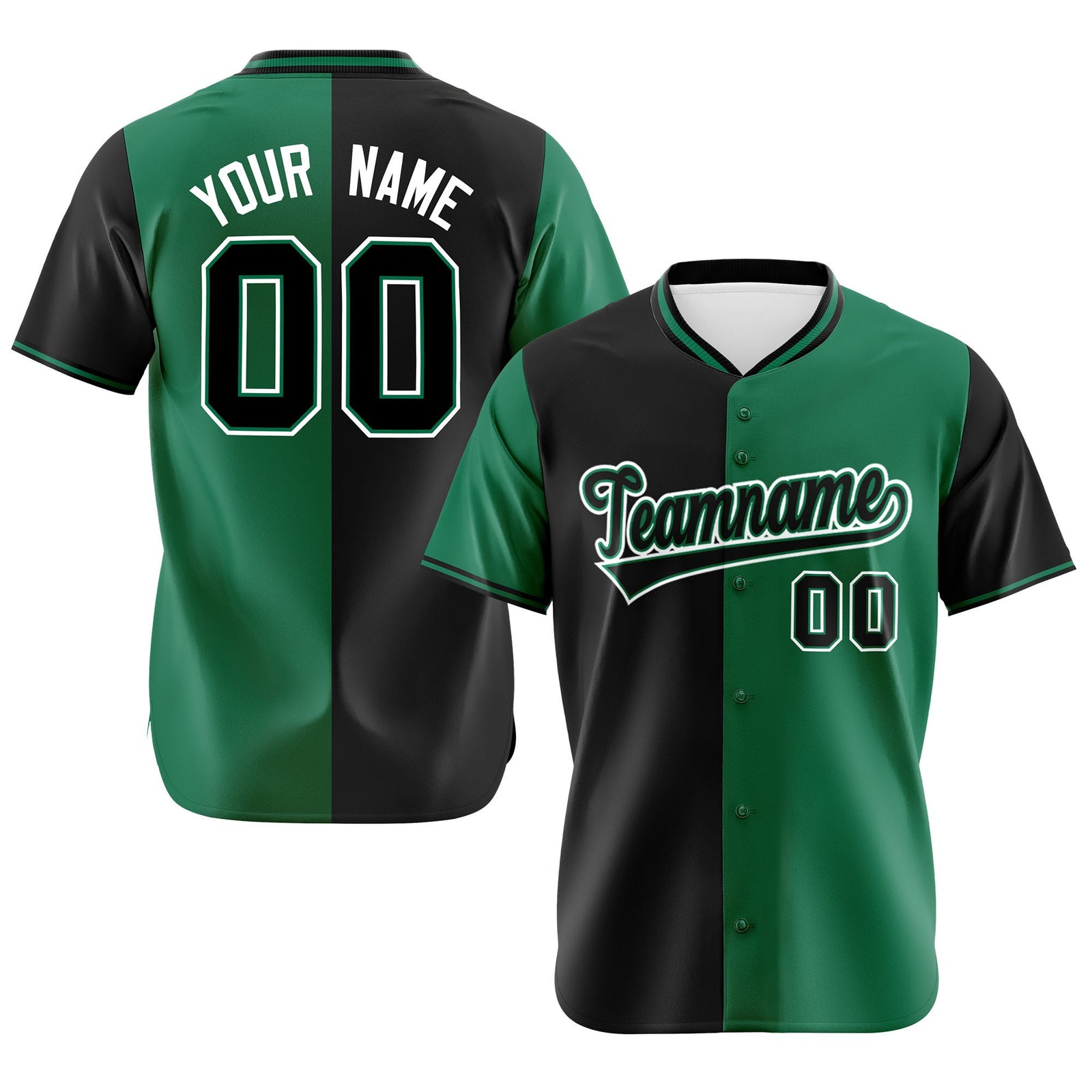 Custom Black Kelly Green Authentic Split Fashion Baseball Jersey