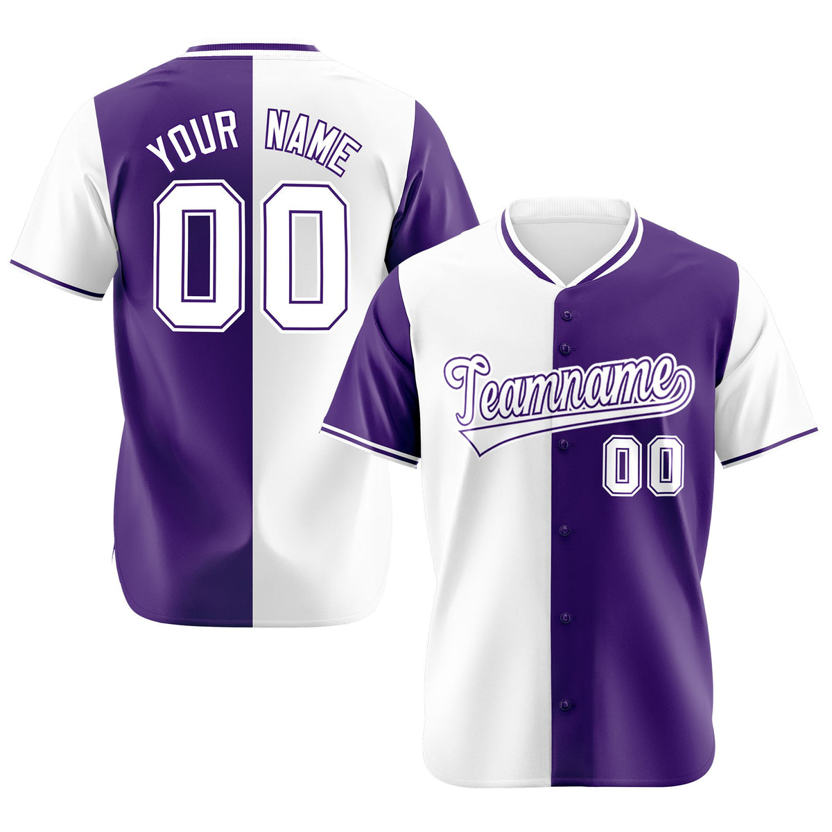 Custom White Purple Authentic Split Fashion Baseball Jersey