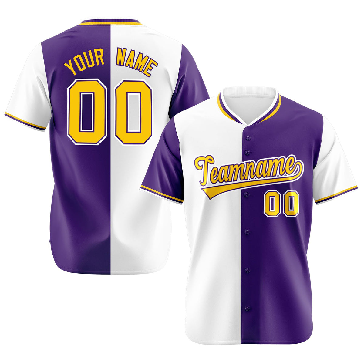 Custom White Purple Authentic Split Fashion Baseball Jersey