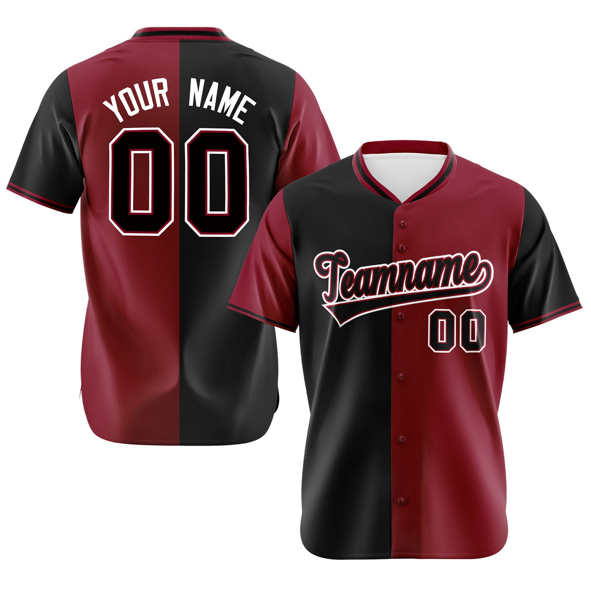 Custom Black Crimson Authentic Split Fashion Baseball Jersey