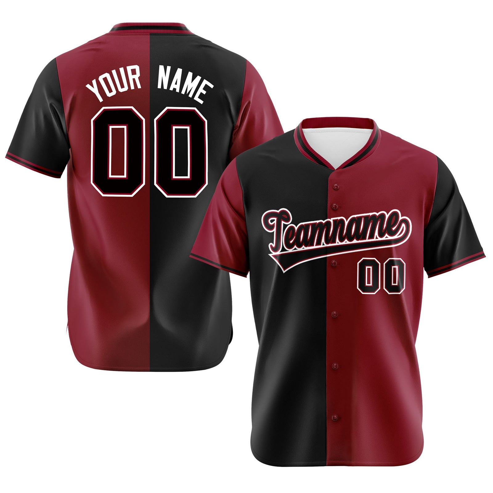 Custom Black Crimson Authentic Split Fashion Baseball Jersey