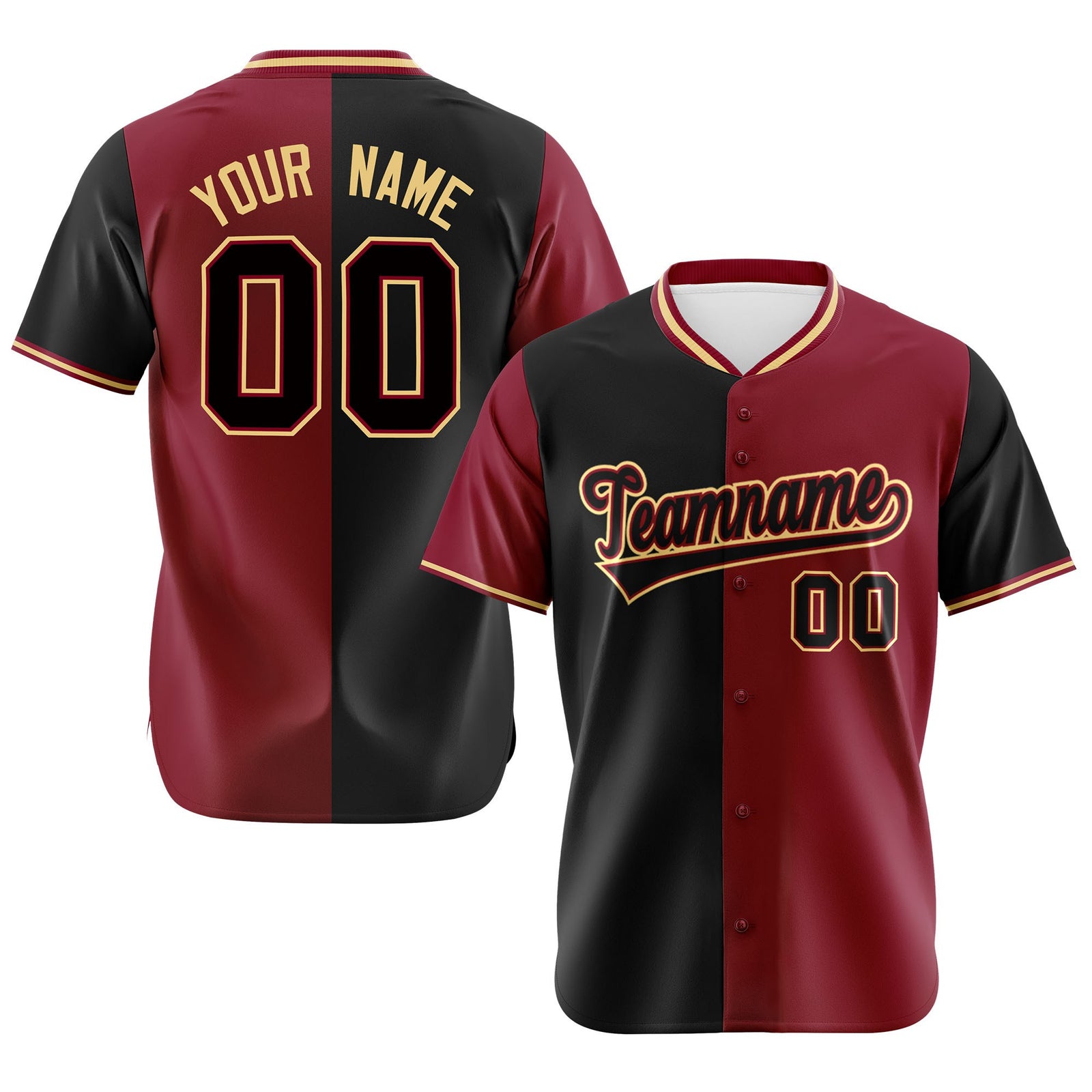 Custom Black Crimson Authentic Split Fashion Baseball Jersey