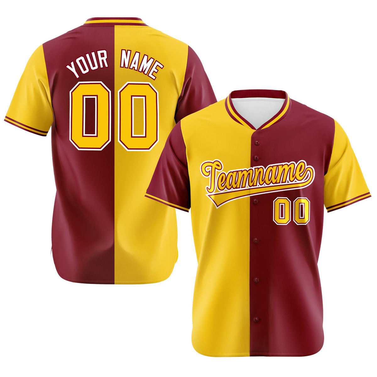 Custom Gold Crimson Authentic Split Fashion Baseball Jersey