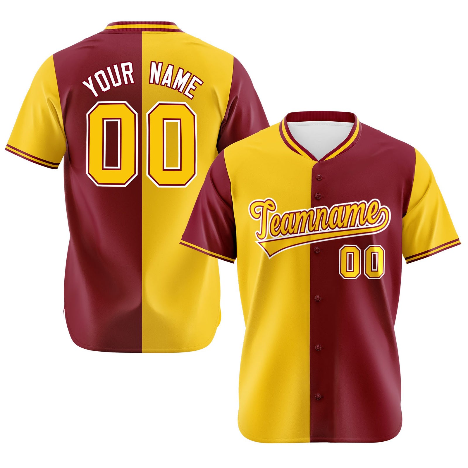 Custom Gold Crimson Authentic Split Fashion Baseball Jersey