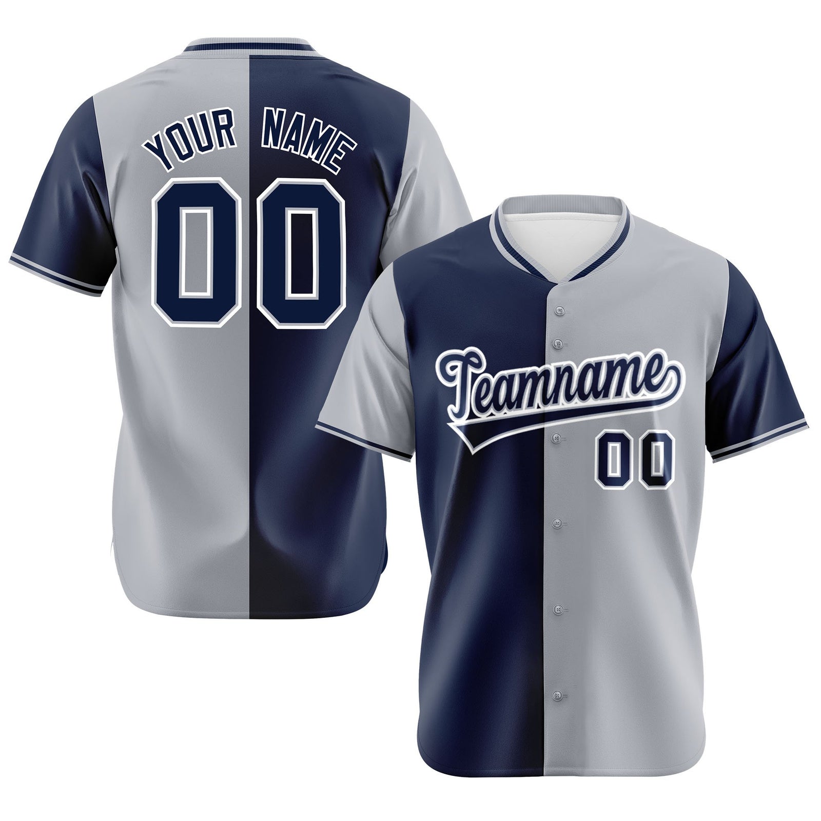 Custom Navy Gray Authentic Split Fashion Baseball Jersey