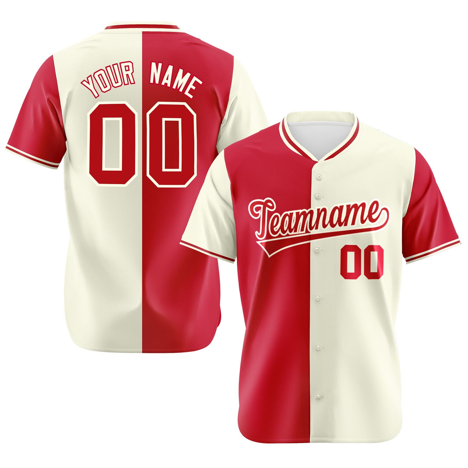 Custom Red Cream Authentic Split Fashion Baseball Jersey