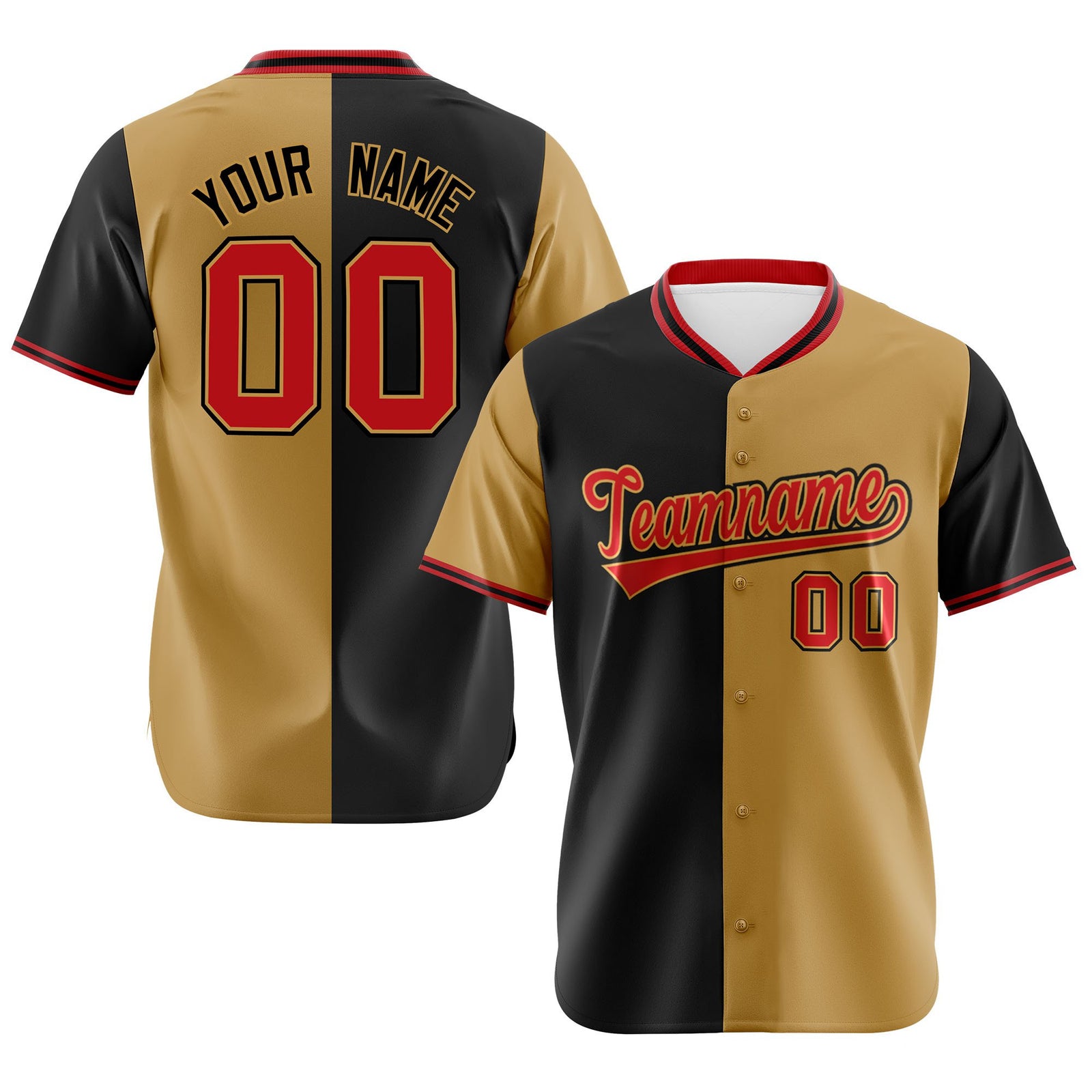 Custom Black Old Gold-Red Authentic Split Fashion Baseball Jersey