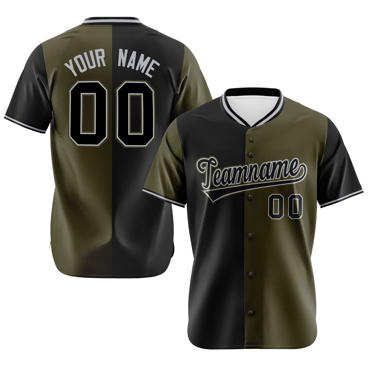 Custom Black Olive Authentic Split Fashion Baseball Jersey