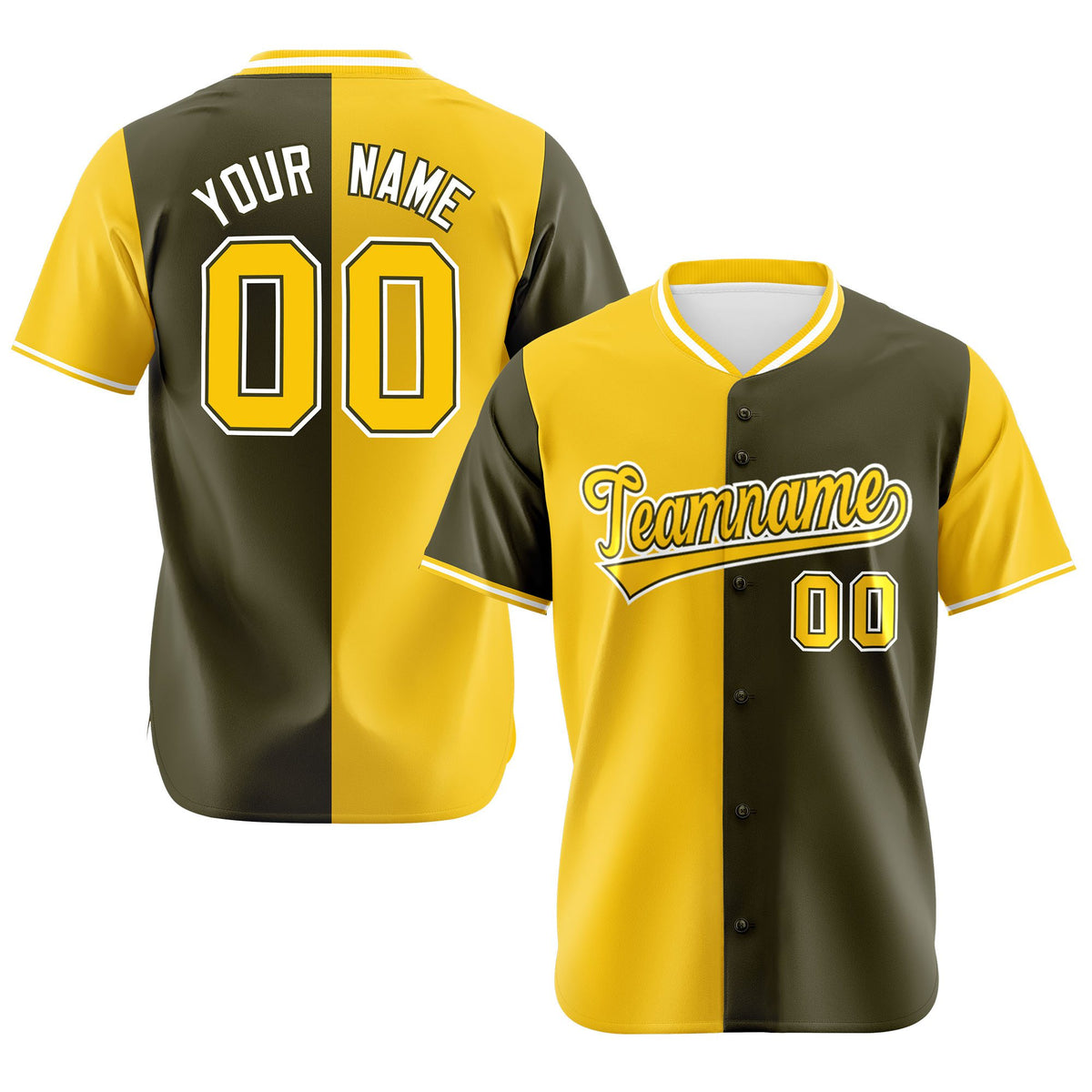 Custom Gold Olive Authentic Split Fashion Baseball Jersey