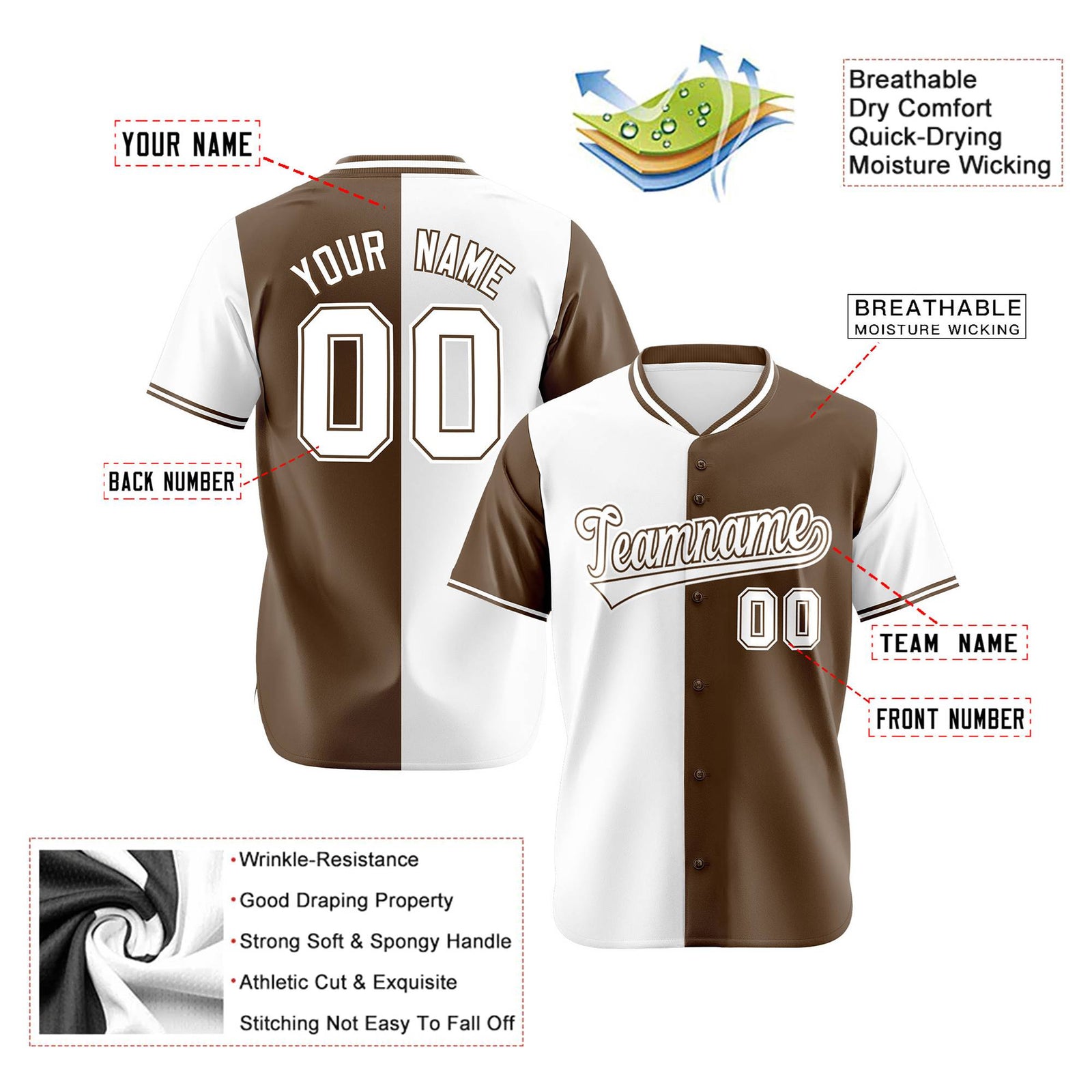 Custom White Light Brown Authentic Split Fashion Baseball Jersey