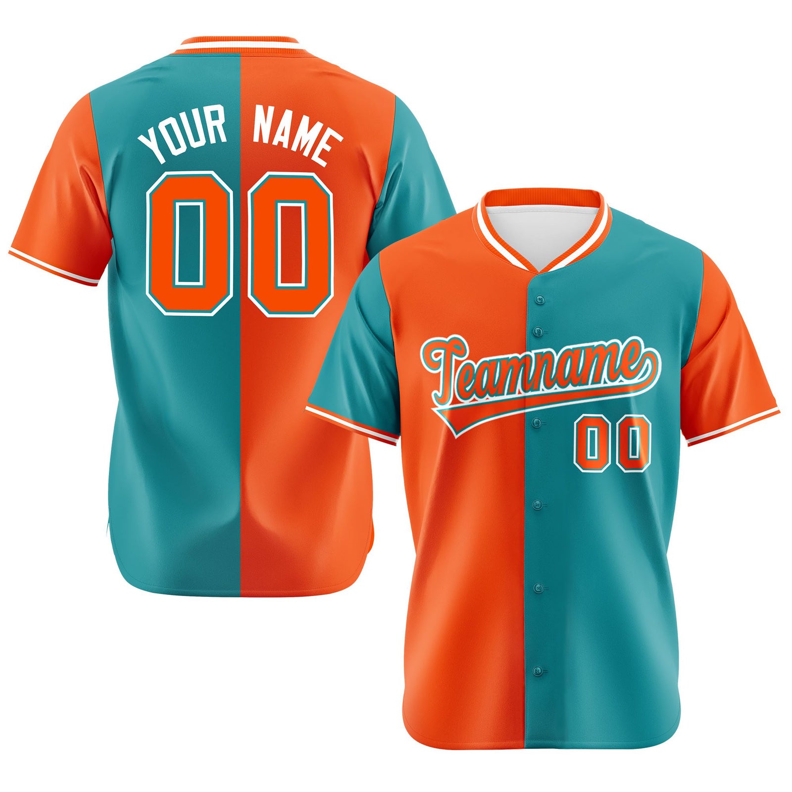 Custom Orange Aqua Authentic Split Fashion Baseball Jersey