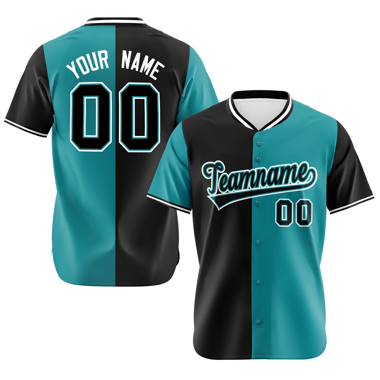 Custom Black Aqua Authentic Split Fashion Baseball Jersey