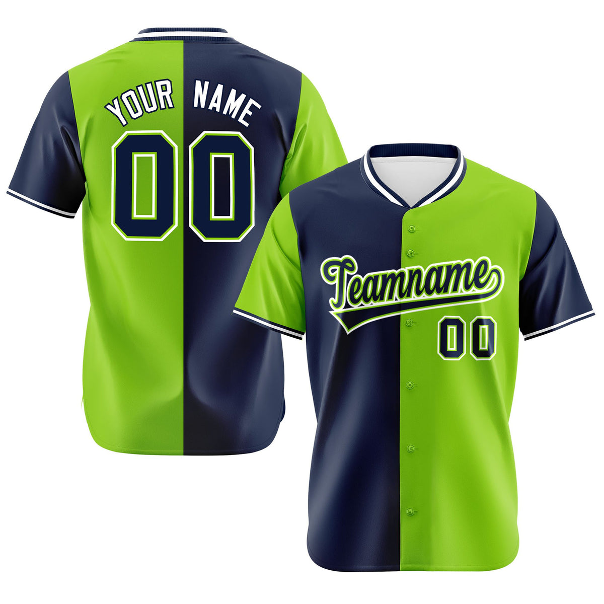 Custom Navy Neon Green Authentic Split Fashion Baseball Jersey