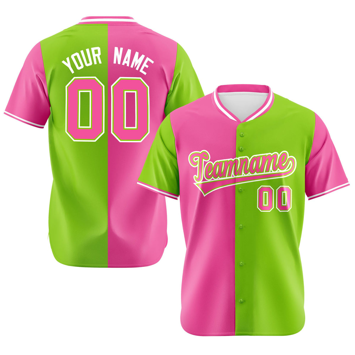 Custom Pink Neon Green Authentic Split Fashion Baseball Jersey