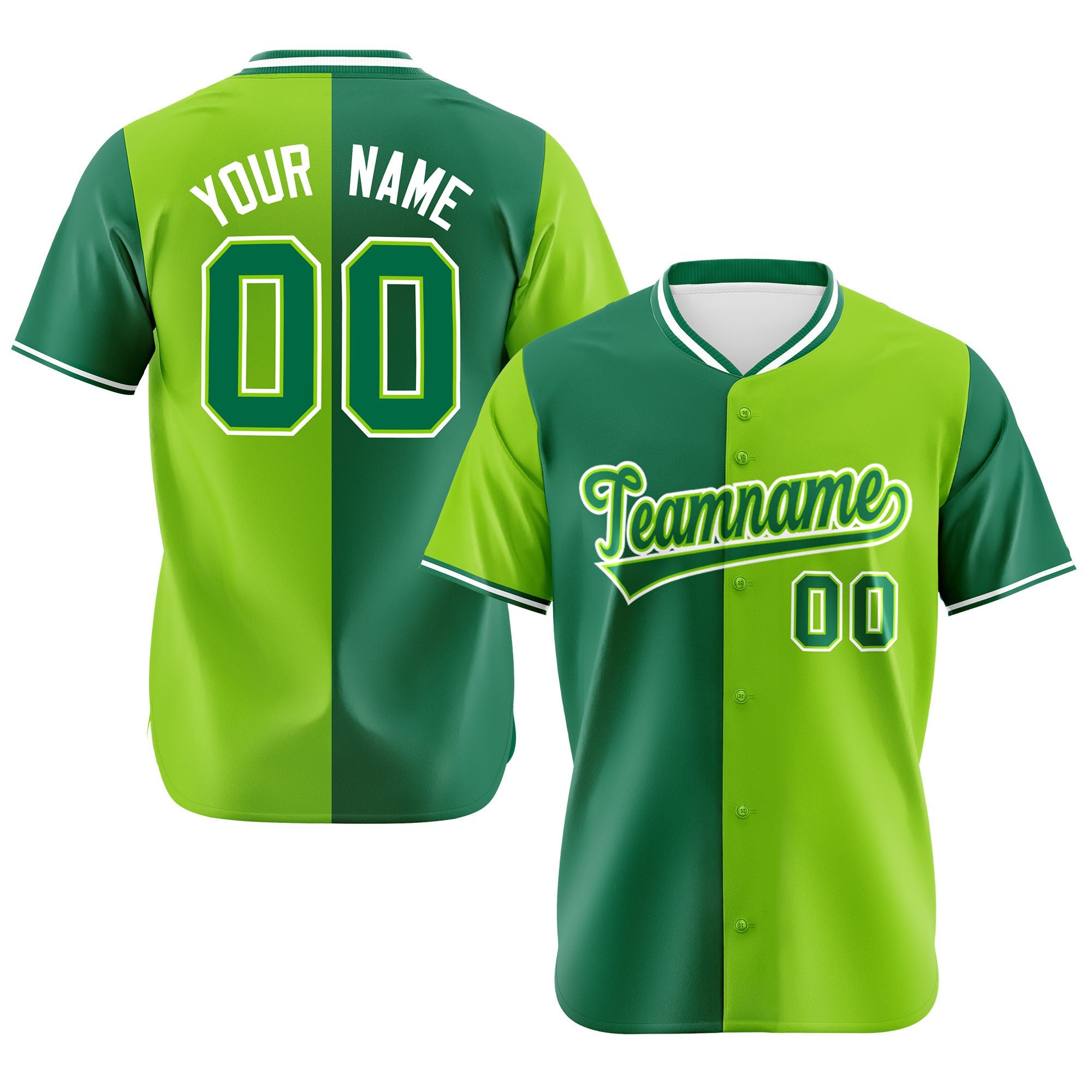 Custom Kelly Green-Neon Green Authentic Split Fashion Baseball Jersey