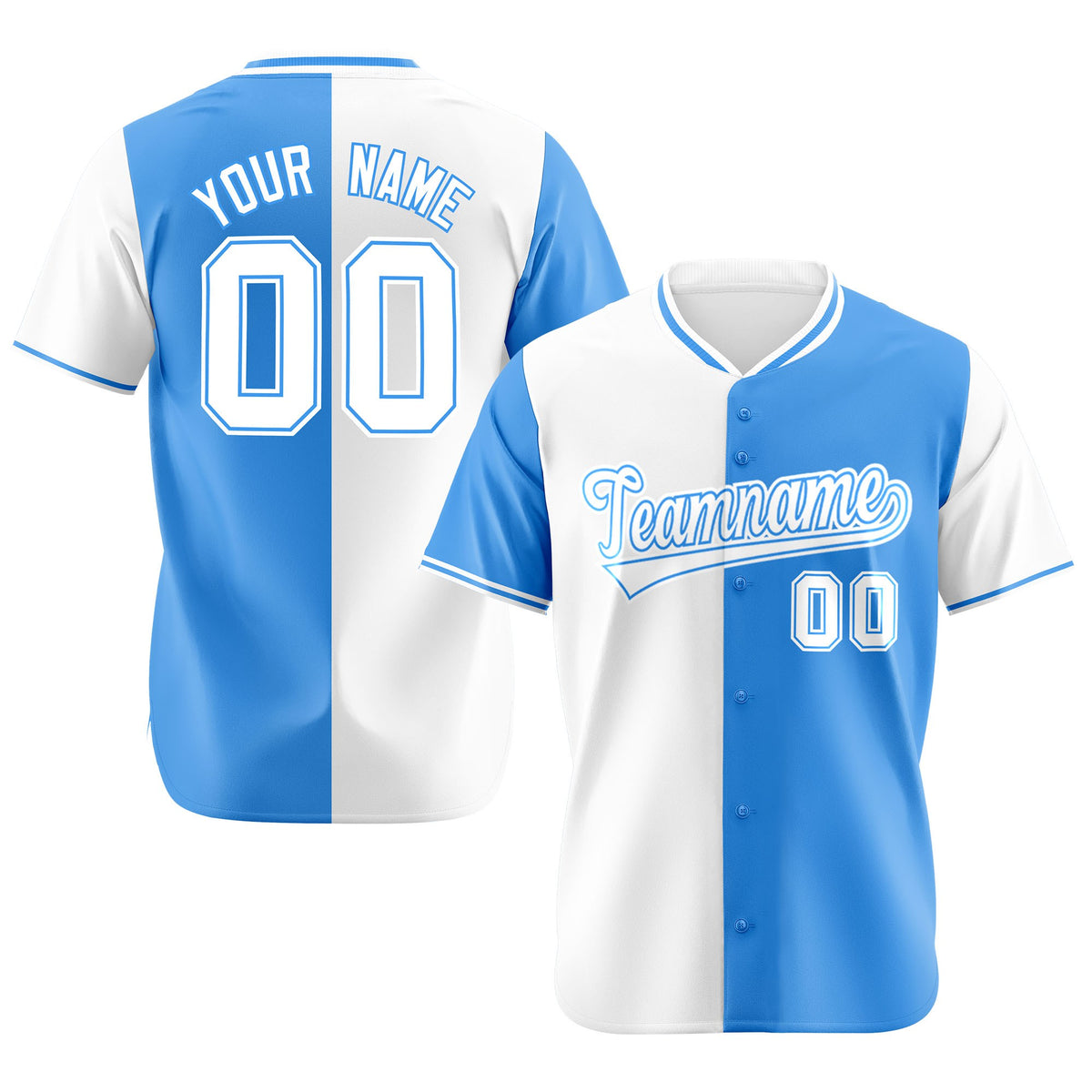 Custom White Powder Blue Authentic Split Fashion Baseball Jersey