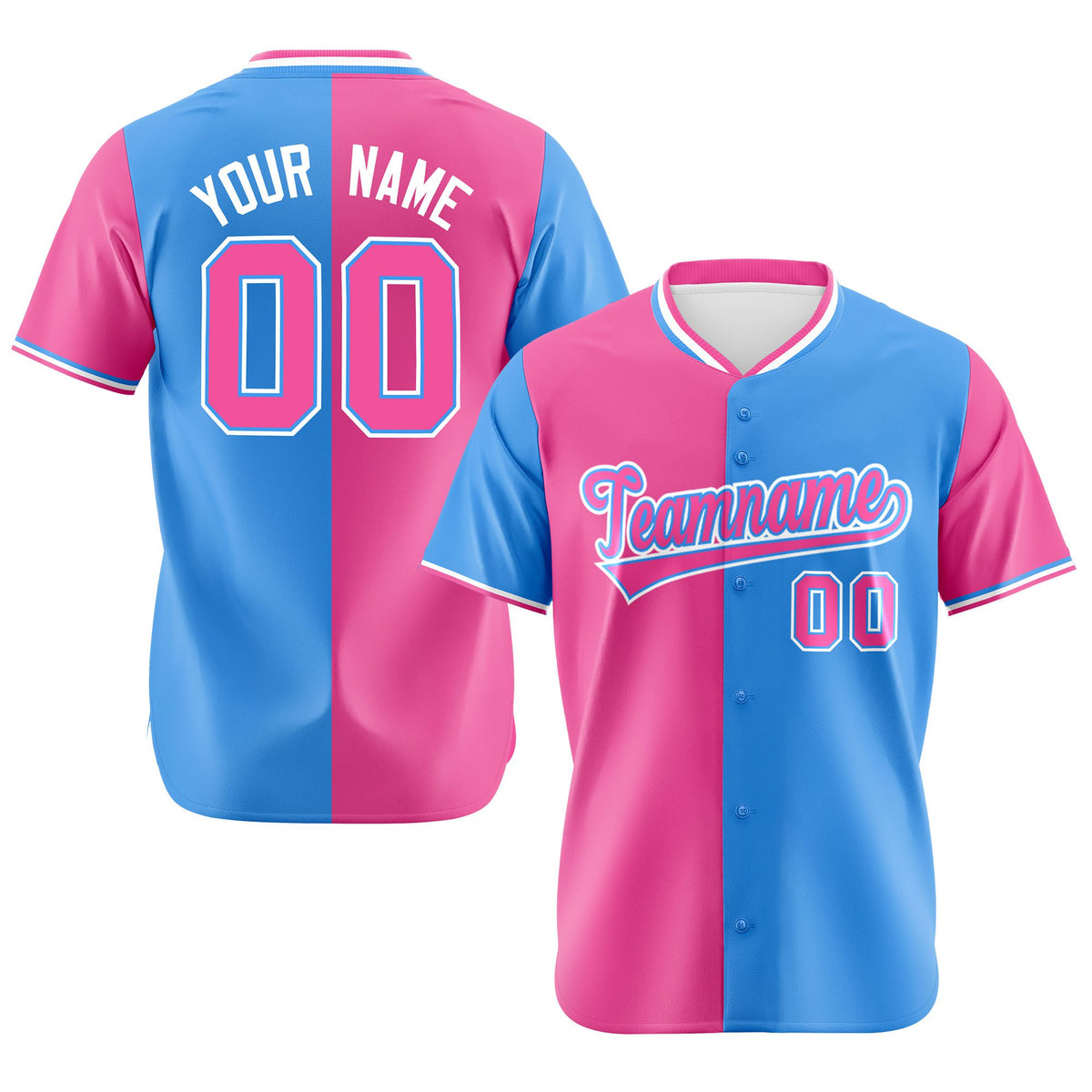 Custom Pink Powder Blue Authentic Split Fashion Baseball Jersey