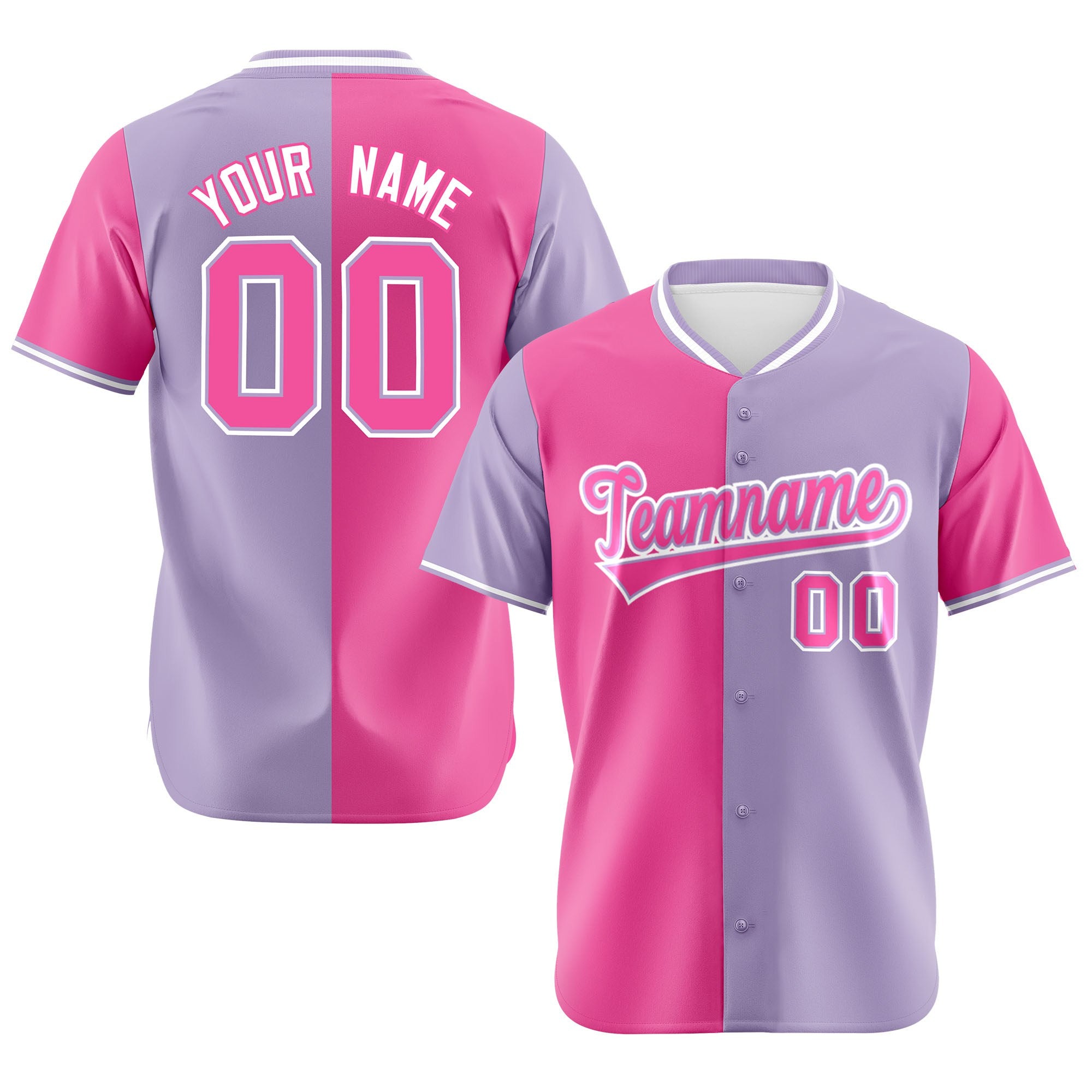 Custom Pink Light Purple Authentic Split Fashion Baseball Jersey