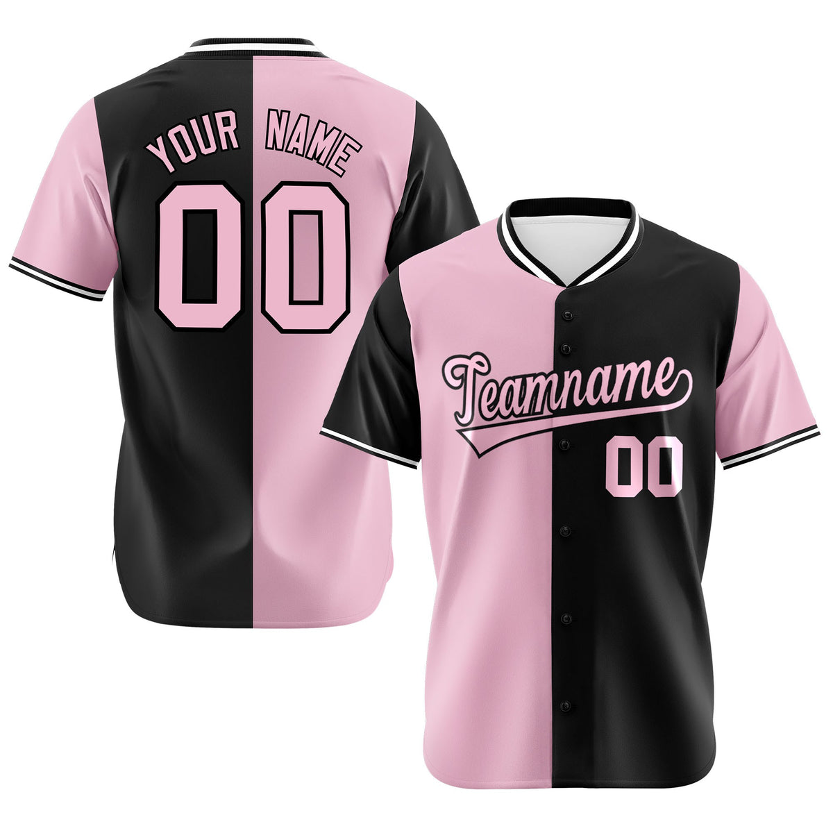 Custom Light Pink Black Authentic Split Fashion Baseball Jersey