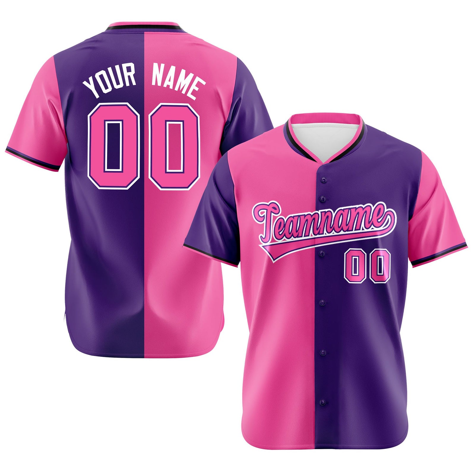 Custom Pink Purple Authentic Split Fashion Baseball Jersey