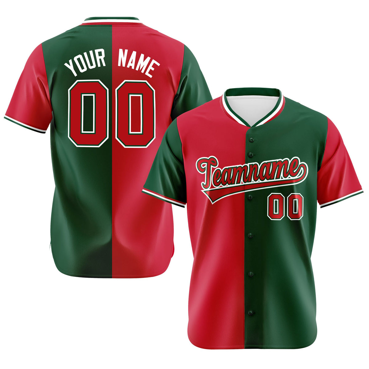Custom Red Green Authentic Split Fashion Baseball Jersey