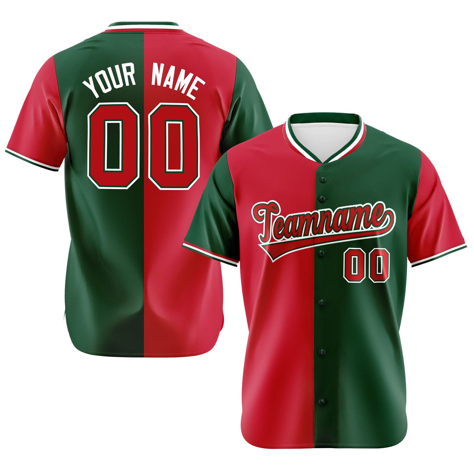 Custom Red Green Authentic Split Fashion Baseball Jersey