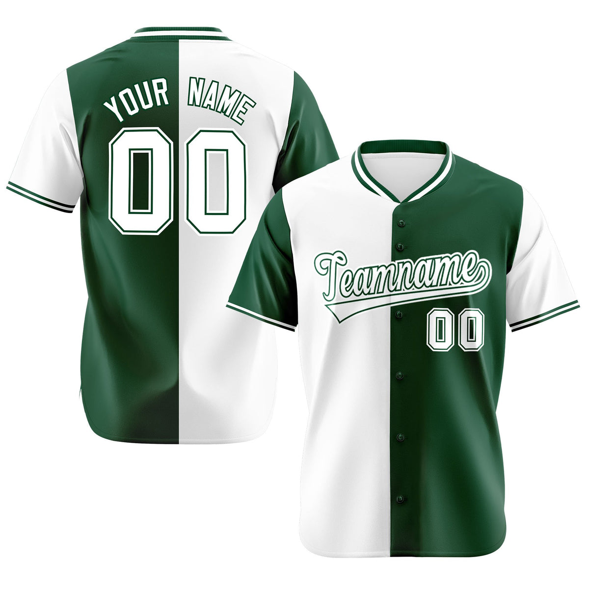 Custom White Green Authentic Split Fashion Baseball Jersey