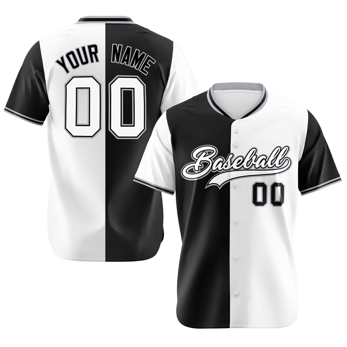 Custom Black White Authentic Split Fashion Baseball Jersey