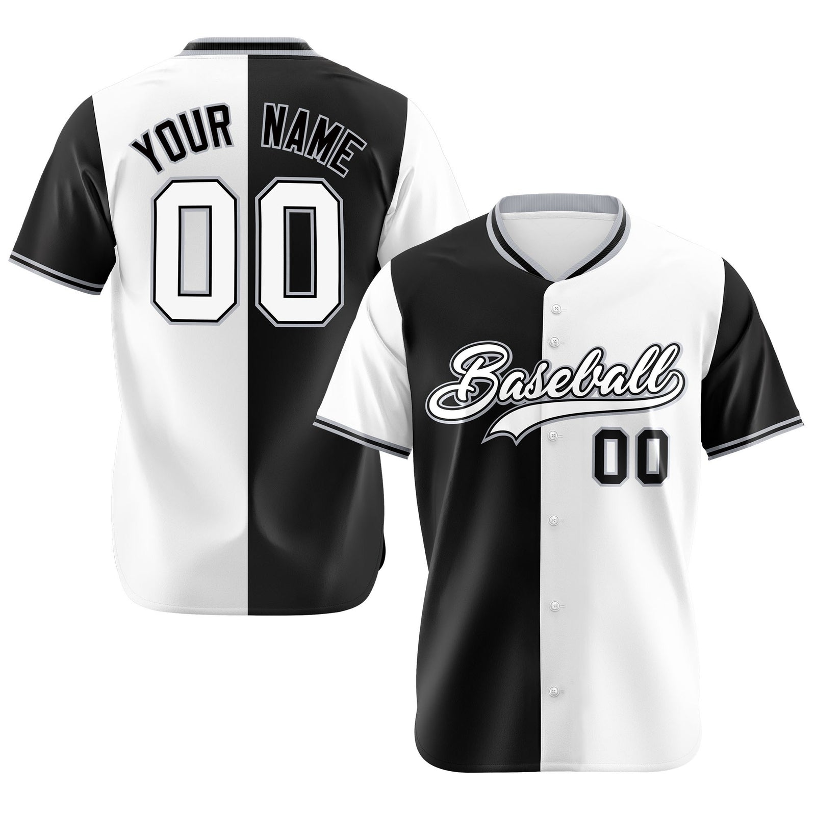 Custom Black White Authentic Split Fashion Baseball Jersey