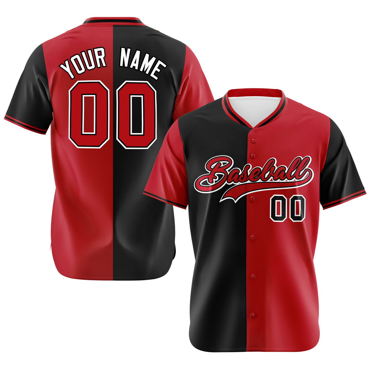 Custom Black Red Authentic Split Fashion Baseball Jersey