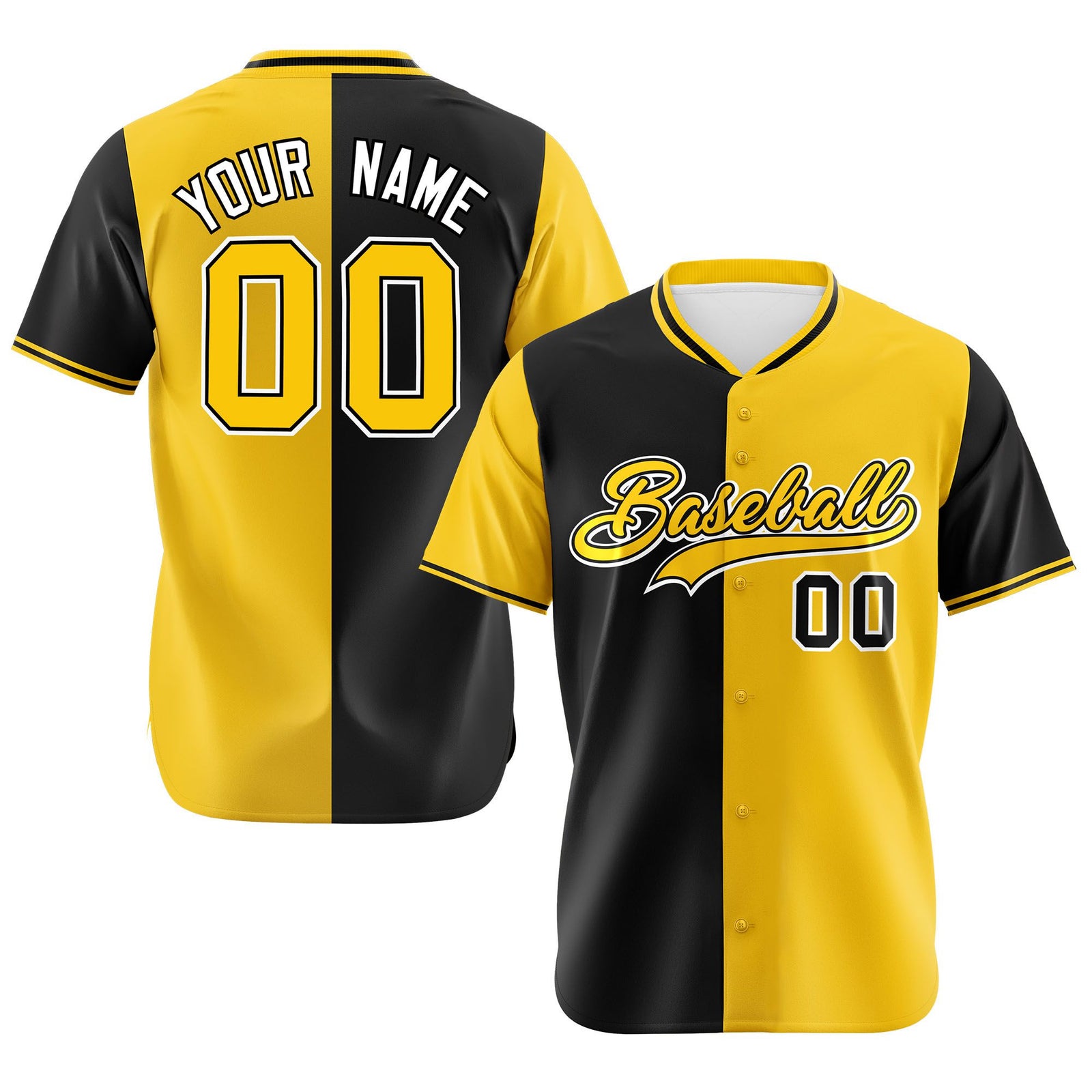 Custom Black Yellow Authentic Split Fashion Baseball Jersey